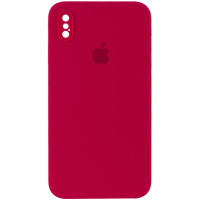 Силіконовий чохол Silicone Case Square Full Camera Protective (AA) для Apple iPhone X / XS (5.8) - Червоний / Rose Red