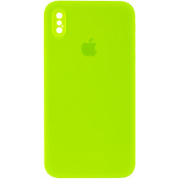 Силіконовий чохол Silicone Case Square Full Camera Protective (AA) для Apple iPhone X / XS (5.8) - Салатовий / Neon green