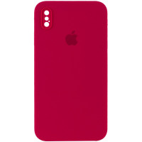 Силіконовий чохол Silicone Case Square Full Camera Protective (AA) для Apple iPhone XS Max (6.5) - Червоний / Rose Red
