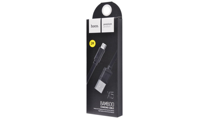 Дата кабель Hoco X5 Bamboo USB to MicroUSB (100см) Чорний - фото