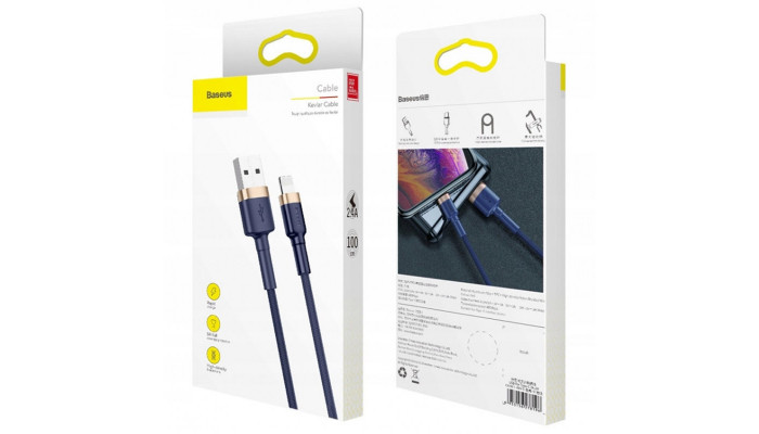 Дата кабель Baseus Cafule Lightning Cable 2.4A (1m) (CALKLF-B) Золотий / Чорний - фото