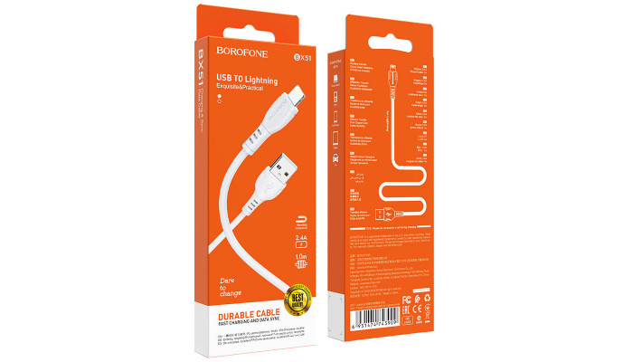 Дата кабель Borofone BX51 Triumph USB to Lightning (1m) Білий - фото