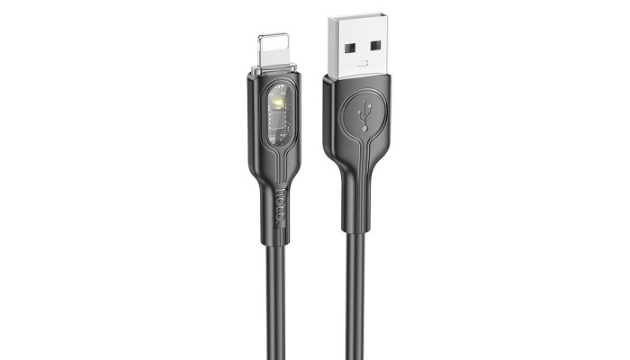 Дата кабель Hoco U120 Transparent explore intelligent power-off USB to Lightning (1.2m) Black - фото