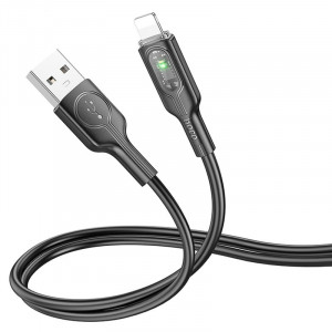 Дата кабель Hoco U120 Transparent explore intelligent power-off USB to Lightning (1.2m) Black