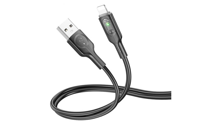 Дата кабель Hoco U120 Transparent explore intelligent power-off USB to Lightning (1.2m) Black - фото