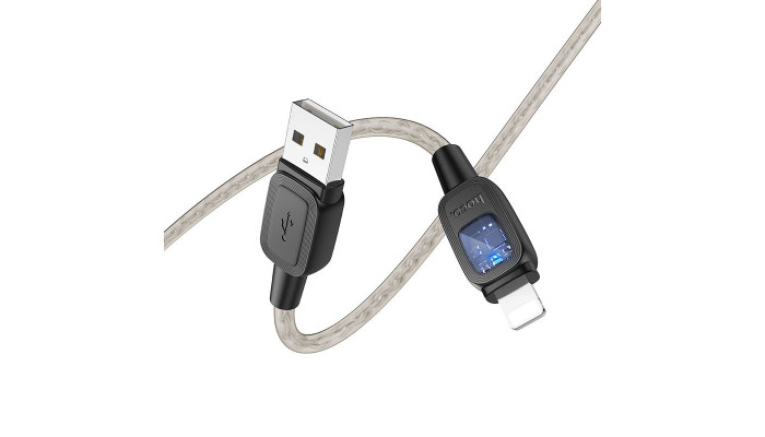 Дата кабель Hoco U124 Stone silicone power-off USB to Lightning (1.2m) Black - фото