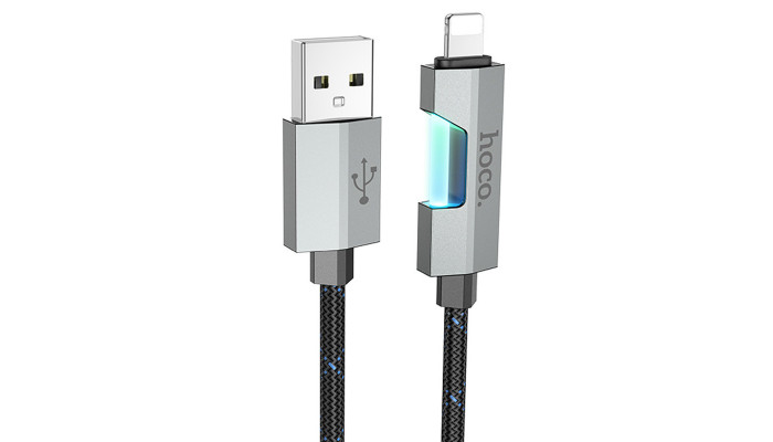 Дата кабель Hoco U123 Regent colorful 2.4A USB to Lightning (1.2m) Black - фото