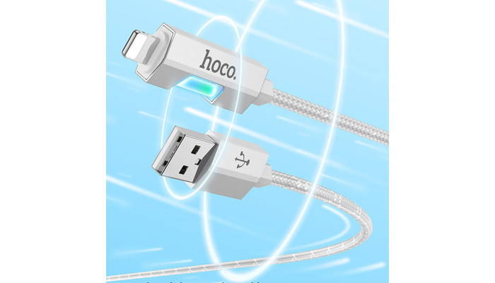 Дата кабель Hoco U123 Regent colorful 2.4A USB to Lightning (1.2m) Gray - фото