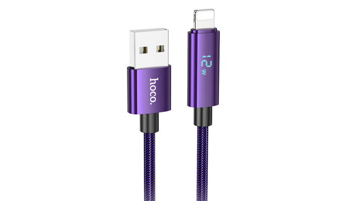 Дата кабель Hoco U125 Benefit 2.4A USB to Lightning with display (1.2m) Purple - фото