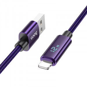 Дата кабель Hoco U125 Benefit 2.4A USB to Lightning with display (1.2m) Purple