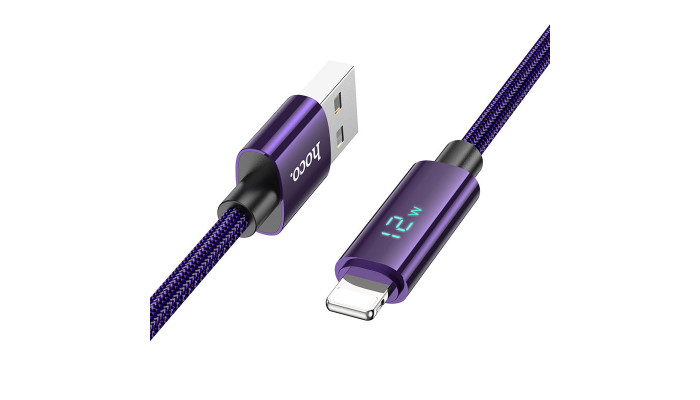 Дата кабель Hoco U125 Benefit 2.4A USB to Lightning with display (1.2m) Purple - фото