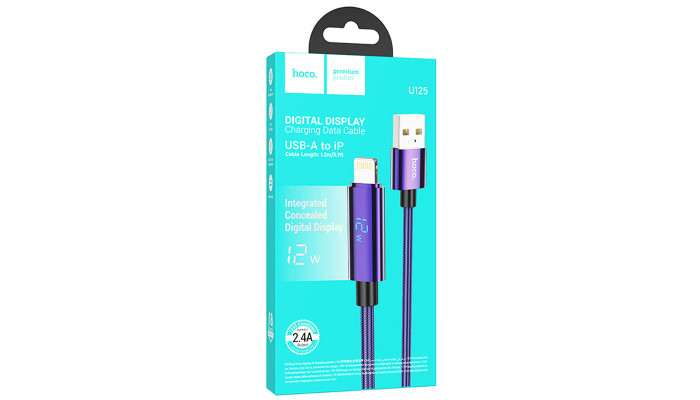 Дата кабель Hoco U125 Benefit 2.4A USB to Lightning with display (1.2m) Purple - фото