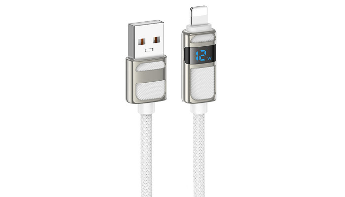 Дата кабель Hoco U137 Line with display USB to Lightning 2.4A/12W (1.2m) White - фото