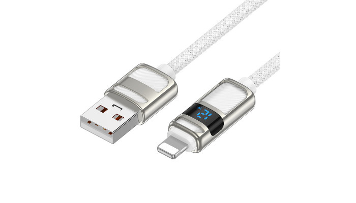 Дата кабель Hoco U137 Line with display USB to Lightning 2.4A/12W (1.2m) White - фото