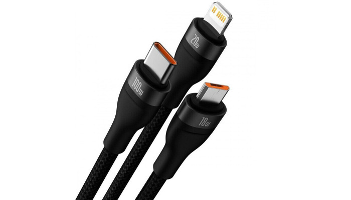 Дата кабель Baseus Flash Series 2 USB to MicroUSB-Lightning-Type-C 66W (1.2m) (CASS04000) Black - фото