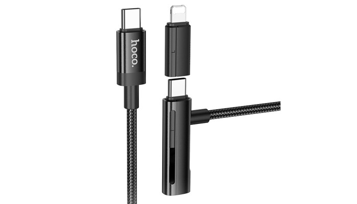 Дата кабель Hoco U135 Incredible 2in1 Type-C to Lightning/Type-C (1m) Black - фото