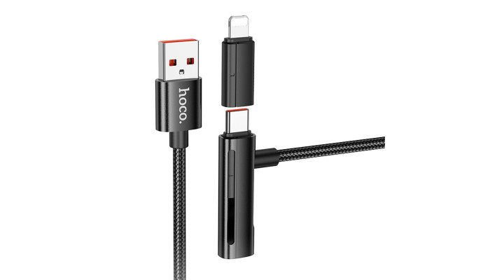 Дата кабель Hoco U135 Incredible 2in1 USB to Lightning/Type-C (1m) Black - фото