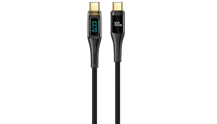 Дата кабель USAMS US-SJ591 Type-C to Type-C PD 100W Transparent Digital Display Cable (2m) Black - фото