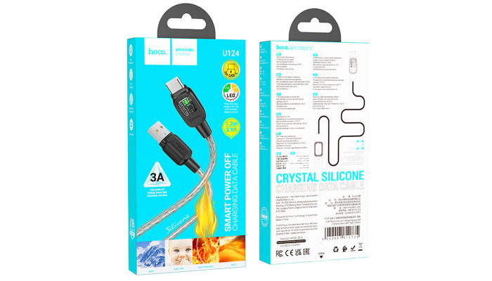 Дата кабель Hoco U124 Stone silicone power-off USB to Type-C (1.2m) Black - фото