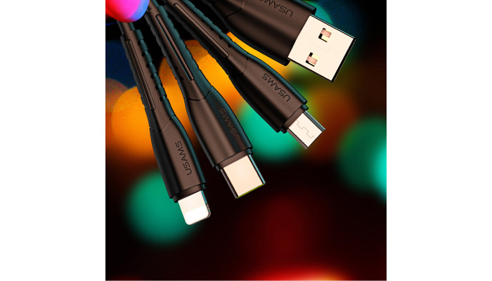Автомобильное зарядное устройство Usams C13 2.1A Dual USB + U35 3IN1 Charging Cable (1m) Черный - фото