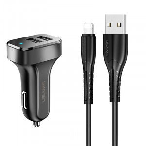 Автомобильное зарядное устройство Usams C13 2.1A Dual USB + U35 Lightning cable (1m) Черный