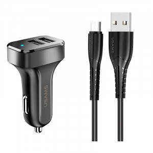 Автомобильное зарядное устройство Usams C13 2.1A Dual USB + U35 Micro USB cable (1m) Черный