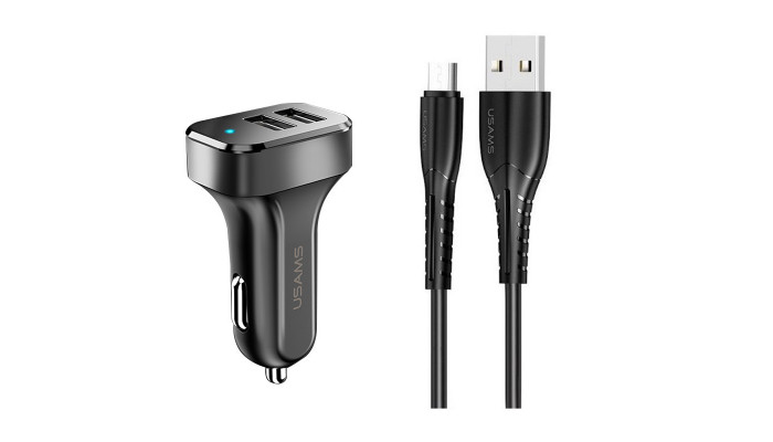 Автомобильное зарядное устройство Usams C13 2.1A Dual USB + U35 Micro USB cable (1m) Черный - фото
