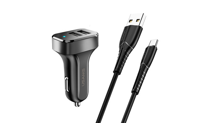 Автомобільний зарядний пристрій Usams C13 2.1A Dual USB + U35 Type-C cable (1m) Чорний - фото