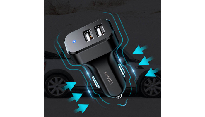 Автомобільний зарядний пристрій Usams C13 2.1A Dual USB + U35 Type-C cable (1m) Чорний - фото