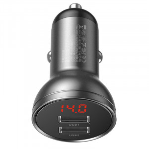 Автомобильное зарядное устройство Baseus Digital Display Dual USB 4.8A Car Charger 24W (CCBX) tarnish