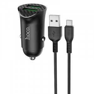 Автомобильное зарядное устройство Hoco Z39 QC3.0 (2USB) + MicroUSB Черный