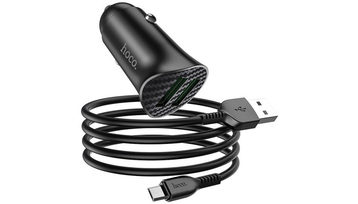 Автомобильное зарядное устройство Hoco Z39 QC3.0 (2USB) + MicroUSB Черный - фото