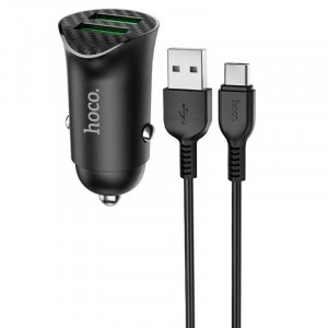 Автомобильное зарядное устройство Hoco Z39 QC3.0 (2USB) + Type-C Черный