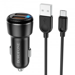 Автомобильное зарядное устройство Borofone BZ17 QC3.0 (2USB/3A) + MicroUSB Черный