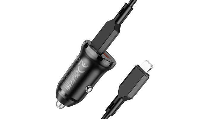 Автомобільний зарядний пристрій Borofone BZ18A PD20W+QC3.0 + Type-C to Lightning Чорний - фото