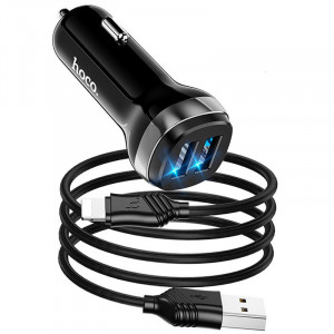 Автомобильное зарядное устройство Hoco Z40 (2USB 2.4A) + Lightning Черный