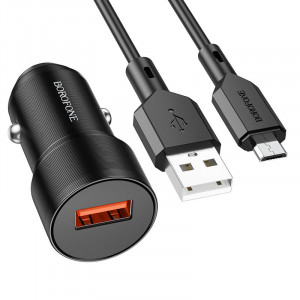 Автомобильное зарядное устройство Borofone BZ19A QC3.0 + Micro-USB Black