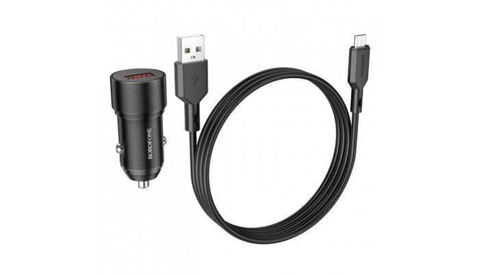 Автомобільний зарядний пристрій Borofone BZ19A QC3.0 + Micro-USB Black - фото