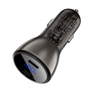 Автомобильное зарядное устройство Acefast B10 metal car charger 60W (USB-C + USB-C) with digital display Black