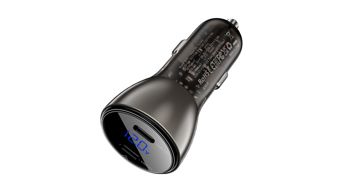 Автомобильное зарядное устройство Acefast B10 metal car charger 60W (USB-C + USB-C) with digital display Black - фото