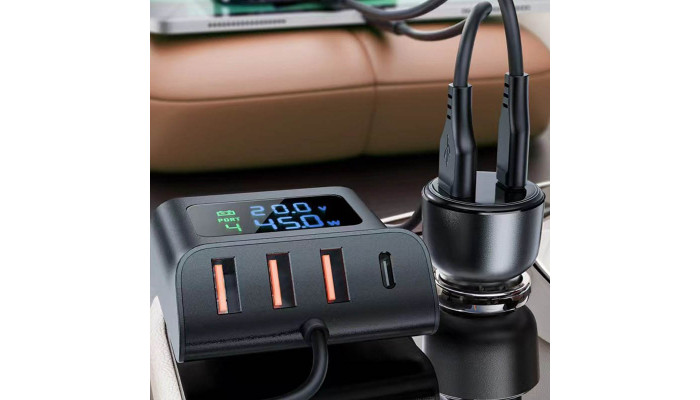 Автомобільний зарядний пристрій Acefast B11 138W Car Charger Splitter with Digital Display Black - фото