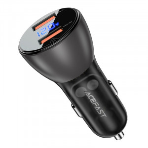 Автомобильное зарядное устройство Acefast B7 metal car charger 45W (USB-A + USB-A) with digital display Transparent black