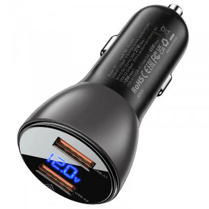 Автомобильное зарядное устройство Acefast B7 metal car charger 45W (USB-A + USB-A) with digital display Transparent black