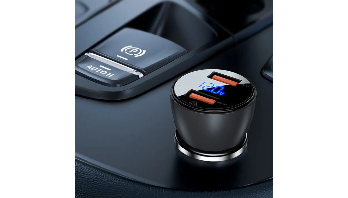 Автомобільний зарядний пристрій Acefast B7 metal car charger 45W (USB-A + USB-A) with digital display Transparent black - фото