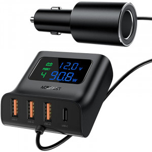 Автомобильное зарядное устройство Acefast B8 digital display car HUB charger Black