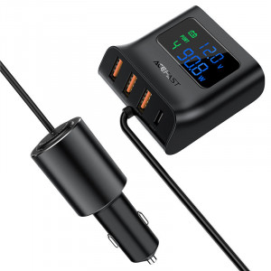 Автомобильное зарядное устройство Acefast B8 digital display car HUB charger Black