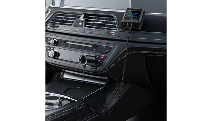 Автомобільний зарядний пристрій Acefast B8 digital display car HUB charger Black - фото