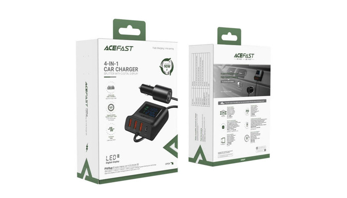 Автомобільний зарядний пристрій Acefast B8 digital display car HUB charger Black - фото