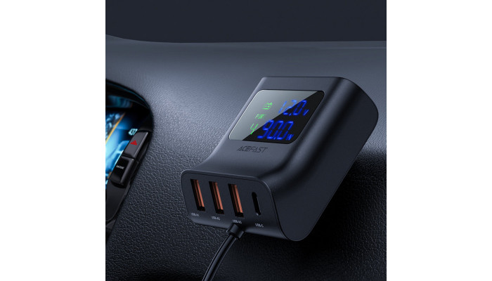 Автомобильное зарядное устройство Acefast B8 digital display car HUB charger Black - фото