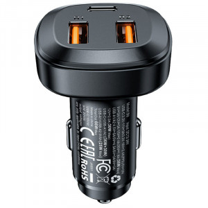 Автомобільний зарядний пристрій Acefast B9 66W (2USB-A+USB-C) three port metal car charger Black